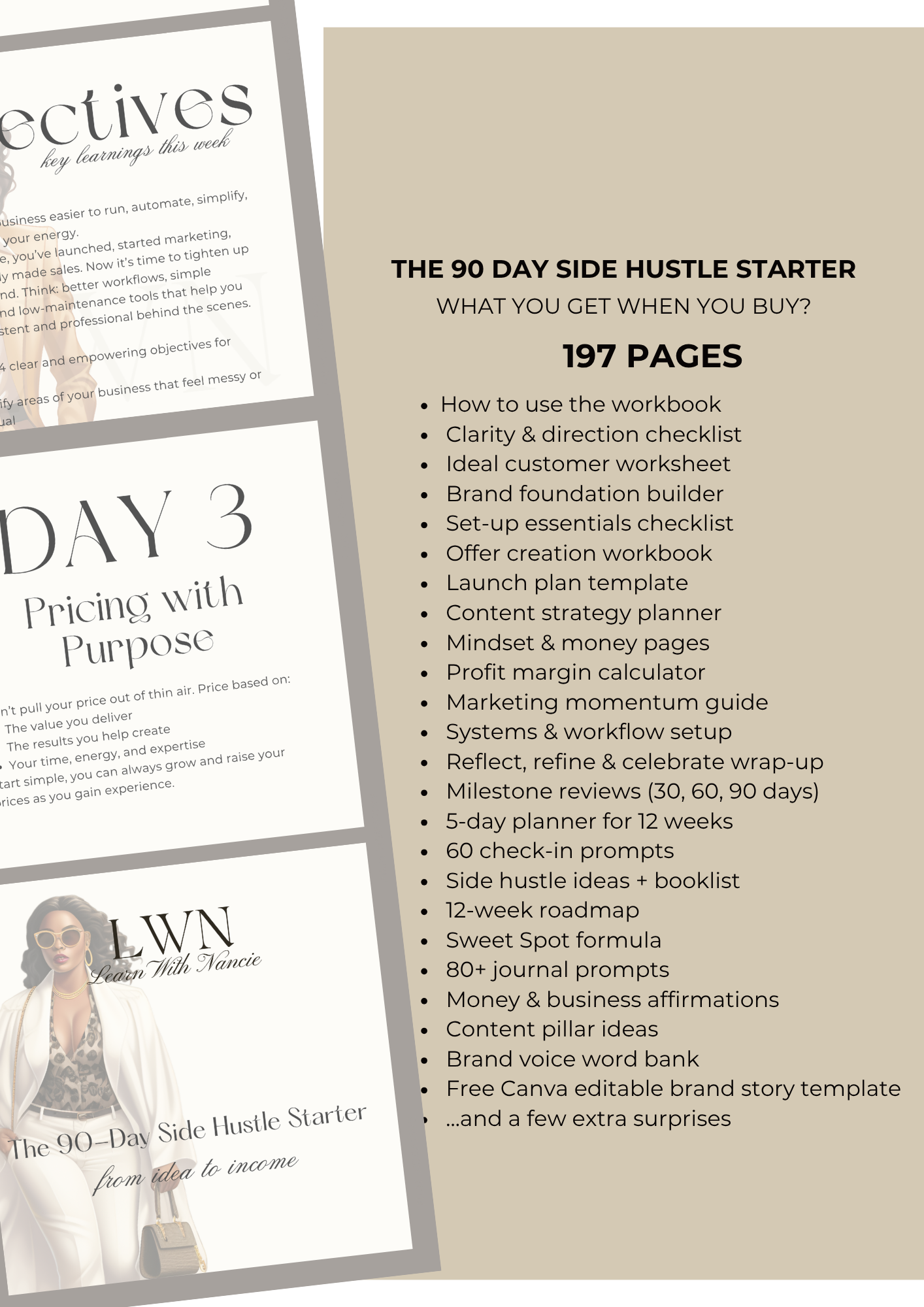 90 DAY SIDE HUSTLE STARTER WORKBOOK - 197 PAGES!